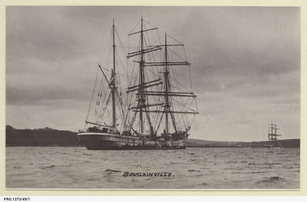 Historic photograph of the French three-masted barque Bougainville