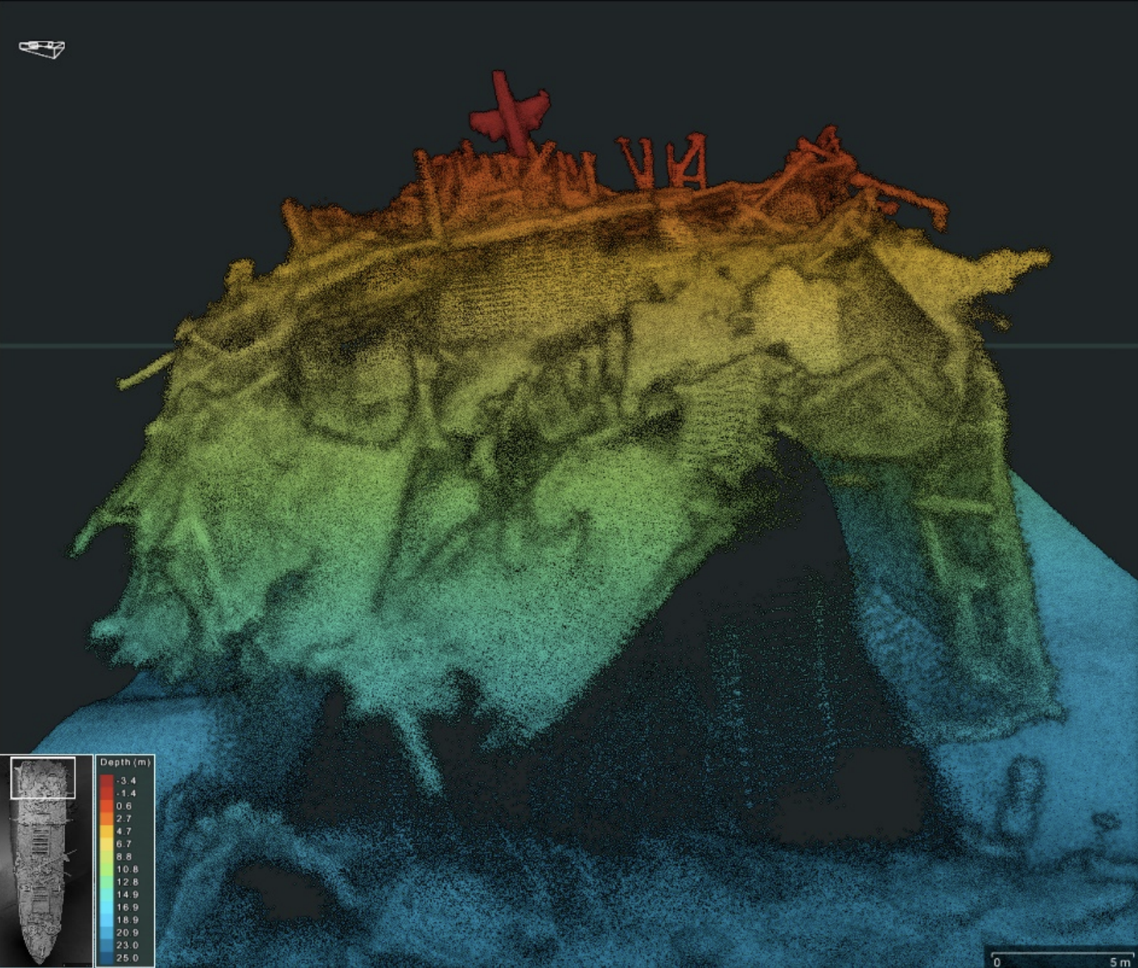 Point cloud survey of the collapsing bridge area of SS Richard Montgomery